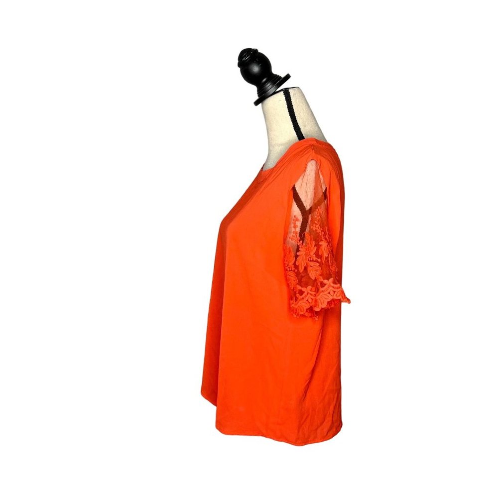 Lulu's Red Sheer Short Sleeve Keyhole Back Blouse Women's Size Medium M - Picture 4 of 7